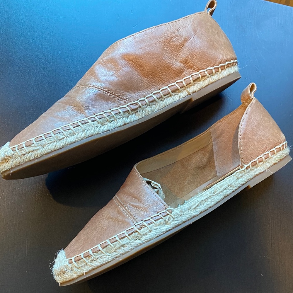 1 STATE Brown Leather Espadrille Slip-On Loafers woman Size 6/36.5 - Picture 2 of 3